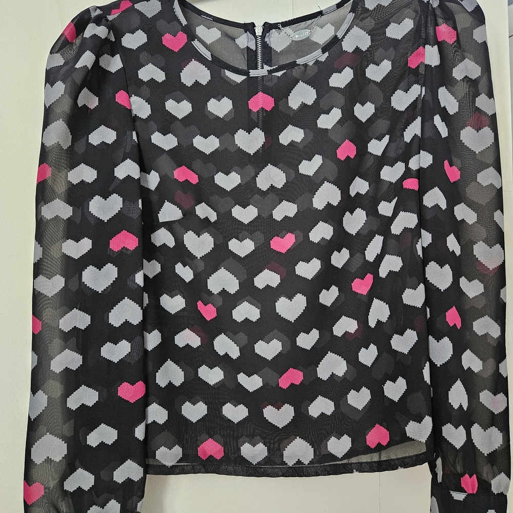 Ali & Kris Black Sheer Blouse with Heart Pattern